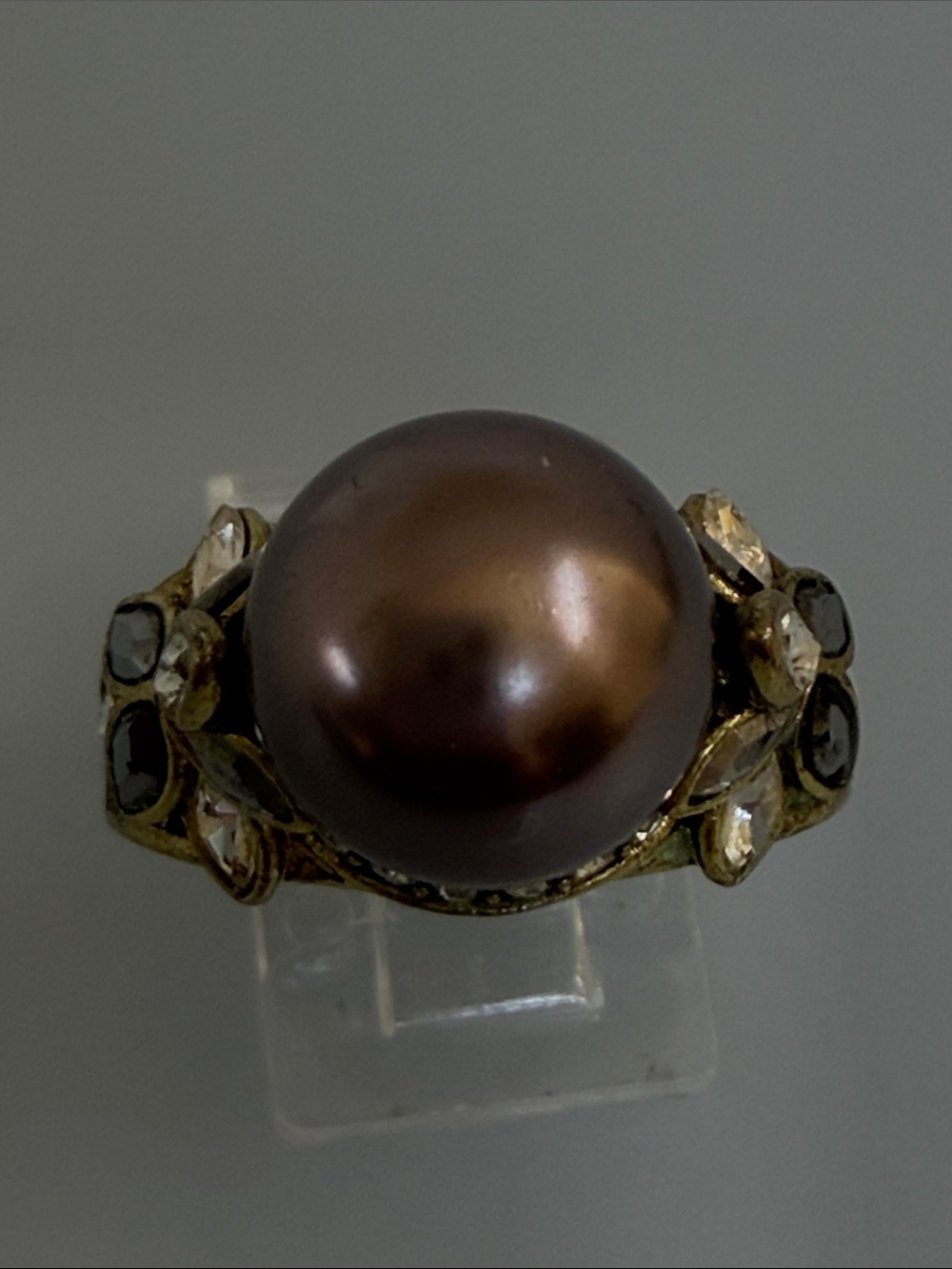 Heidi Daus Bronze Pearl Statement Ring with Crystal Accents